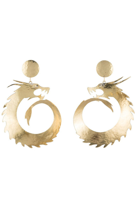 NATORI Buy Hammered Brass Dragon Swirl Drop Clip Earrings in Gold Online