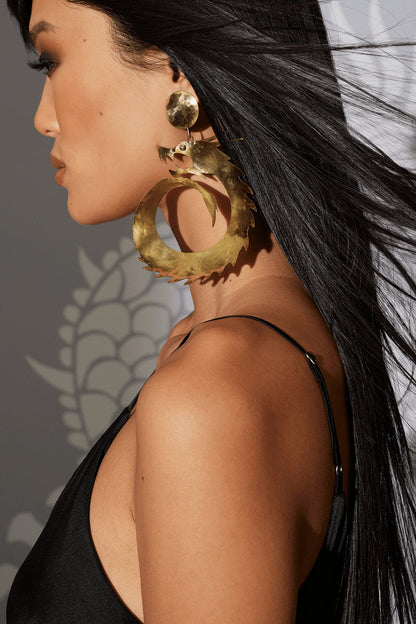 NATORI Buy Hammered Brass Dragon Swirl Drop Clip Earrings in Gold Online