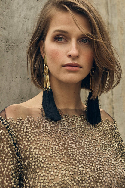 NATORI Buy Gold Plated Brass Tassel Clip Earrings in Gold Online