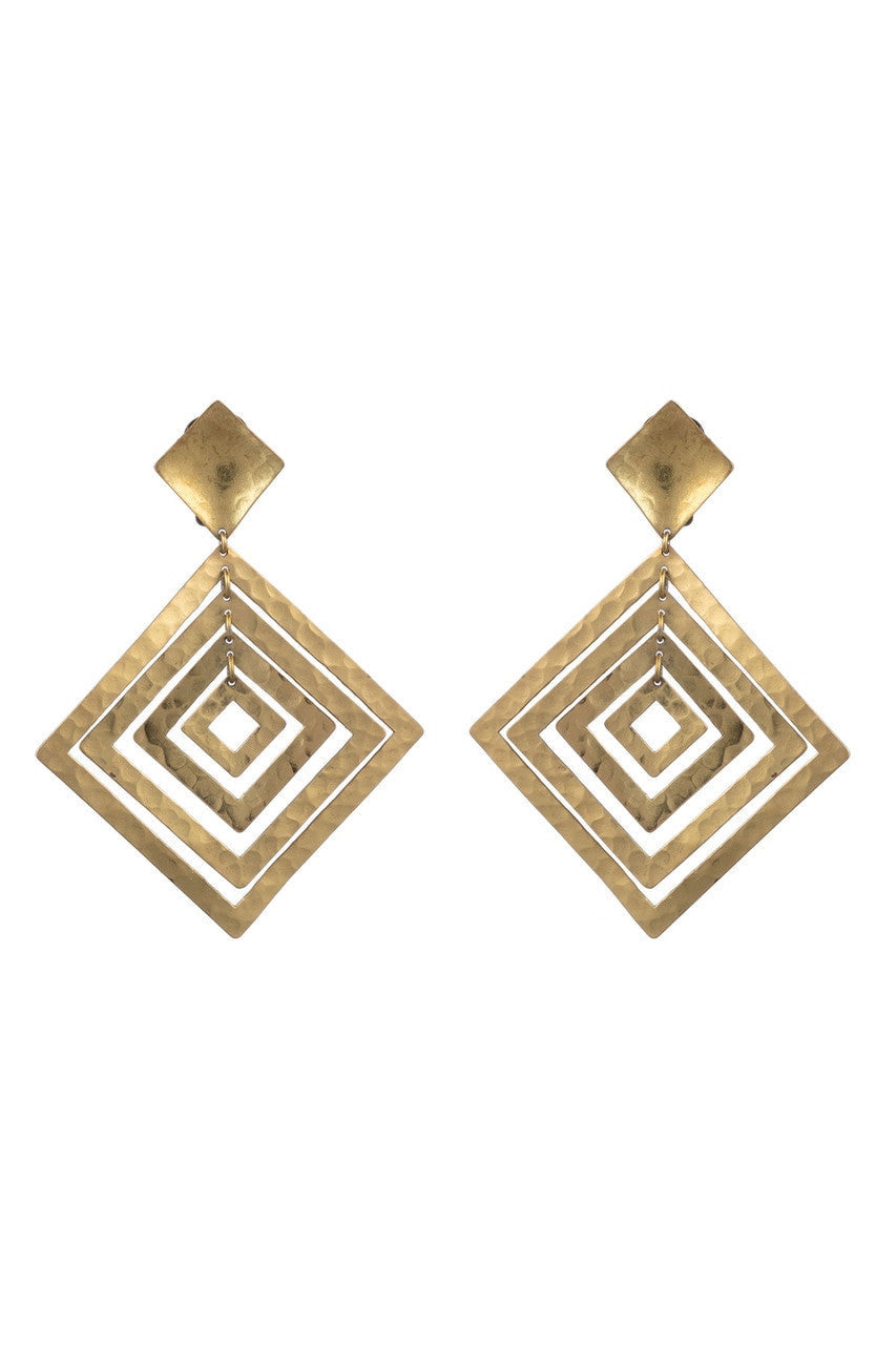 NATORI Buy Buffed Brass Diamond Clip Earrings in Gold Online