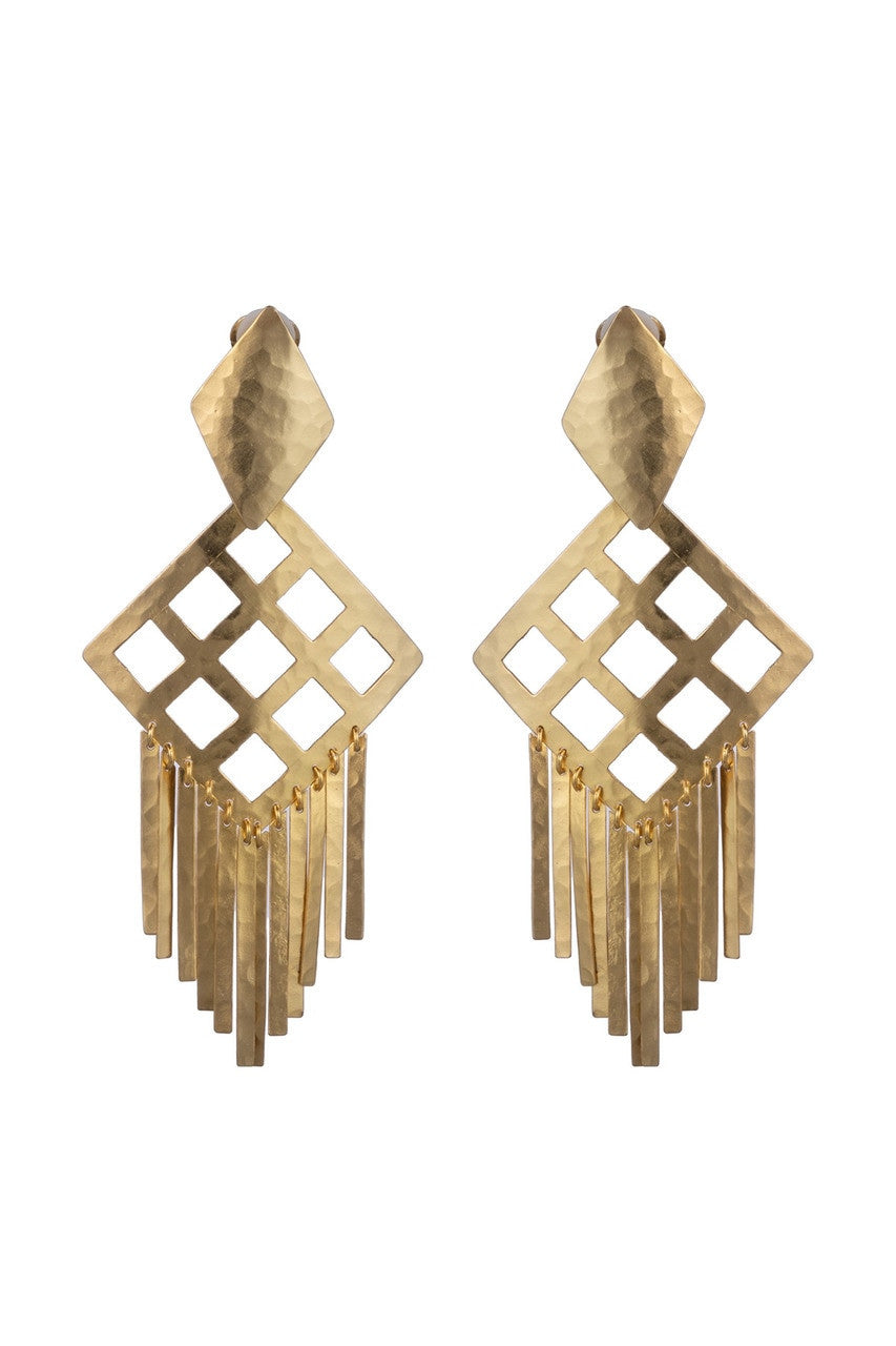 NATORI Buy Gold Plated Brass Geo Fringe Clip Earrings in Gold Online