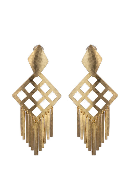 NATORI Buy Gold Plated Brass Geo Fringe Clip Earrings in Gold Online