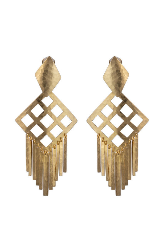 NATORI Buy Gold Plated Brass Geo Fringe Clip Earrings in Gold Online