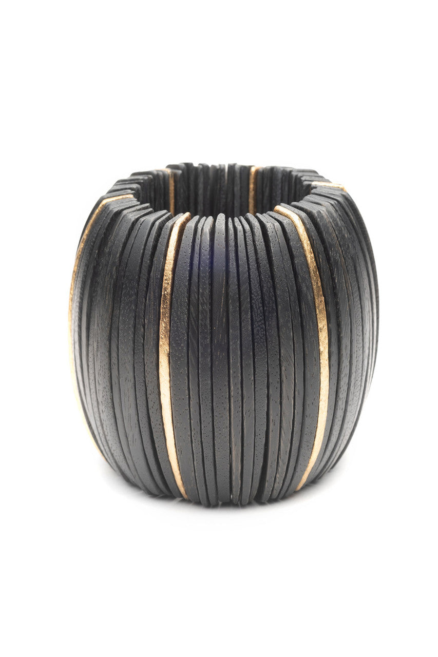 NATORI Buy Acacia Wood and Gold Plated Sliced Bangle in Black/Gold Online