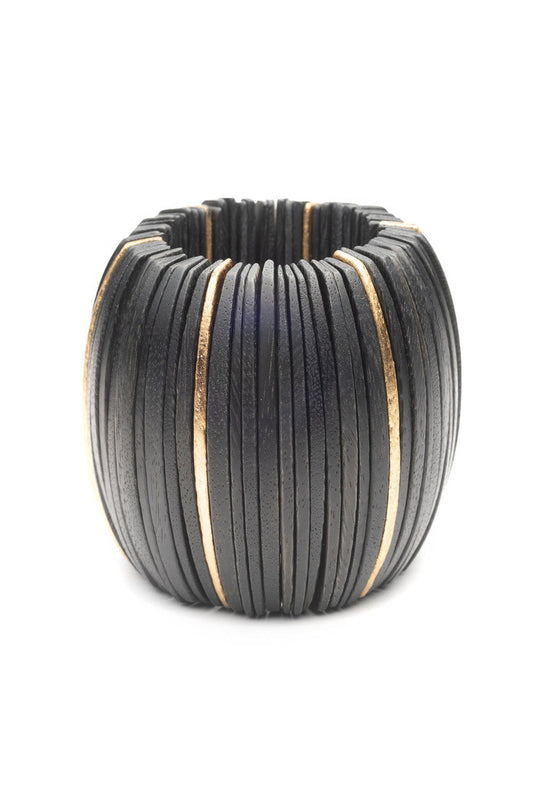 NATORI Buy Acacia Wood and Gold Plated Sliced Bangle in Black/Gold Online