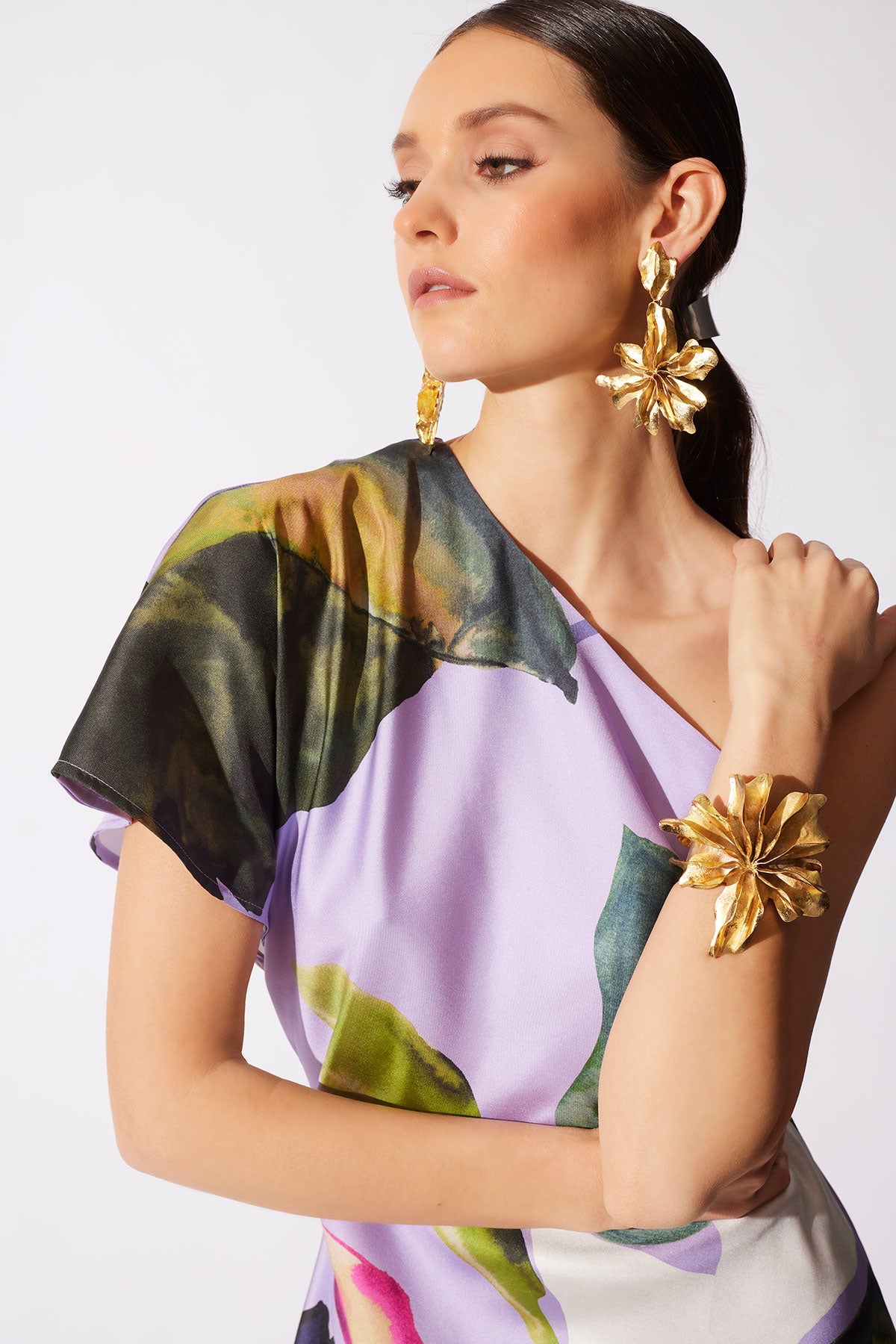 NATORI Gold Plated Brass Floral Cuff Bracelet