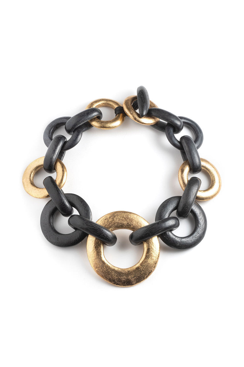 NATORI Buy Acacia Wood and Gold Plated Circle Chain Necklace in Black/Gold Online