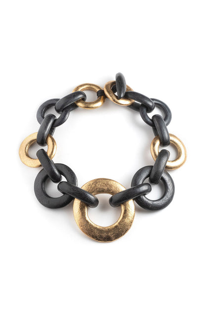 NATORI Buy Acacia Wood and Gold Plated Circle Chain Necklace in Black/Gold Online