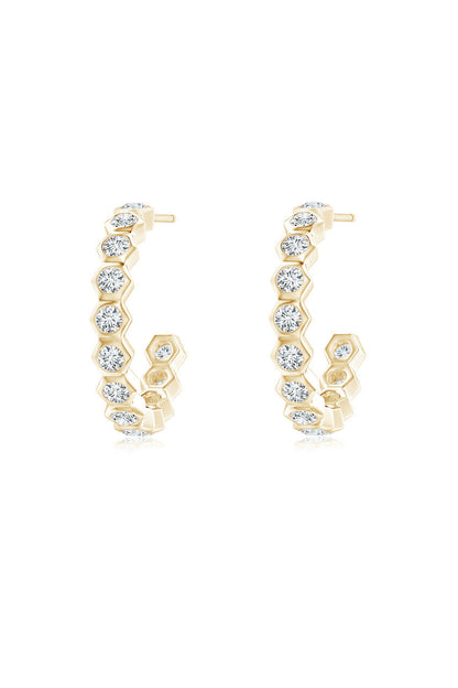 NATORI Buy Indochine 14k Small Stacked Hexagon Diamond J-Hoop Earrings in 14K Yellow Gold Online