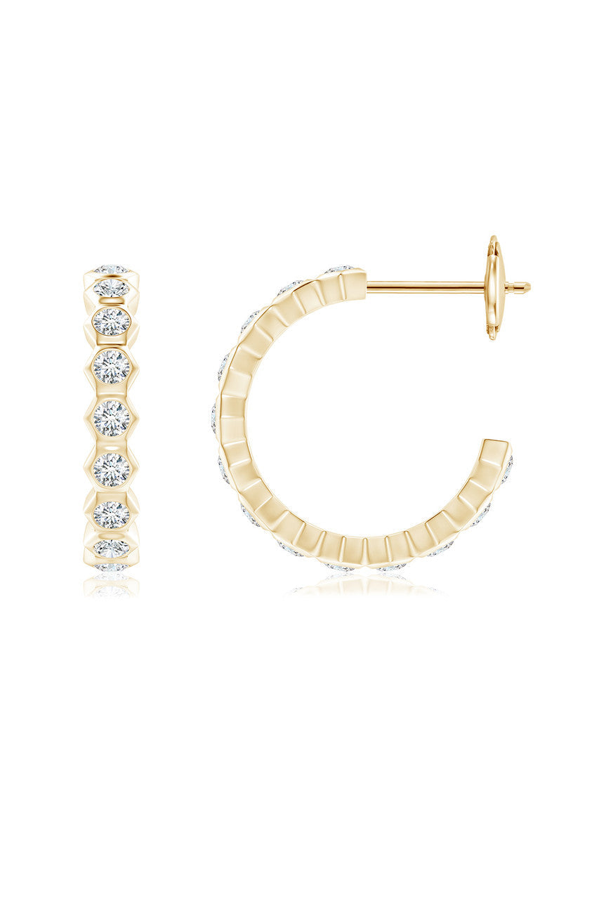 NATORI Buy Indochine 14k Small Stacked Hexagon Diamond J-Hoop Earrings in 14K Yellow Gold Online