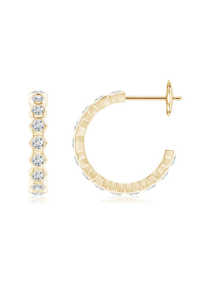 NATORI Buy Indochine 14k Small Stacked Hexagon Diamond J-Hoop Earrings in 14K Yellow Gold Online