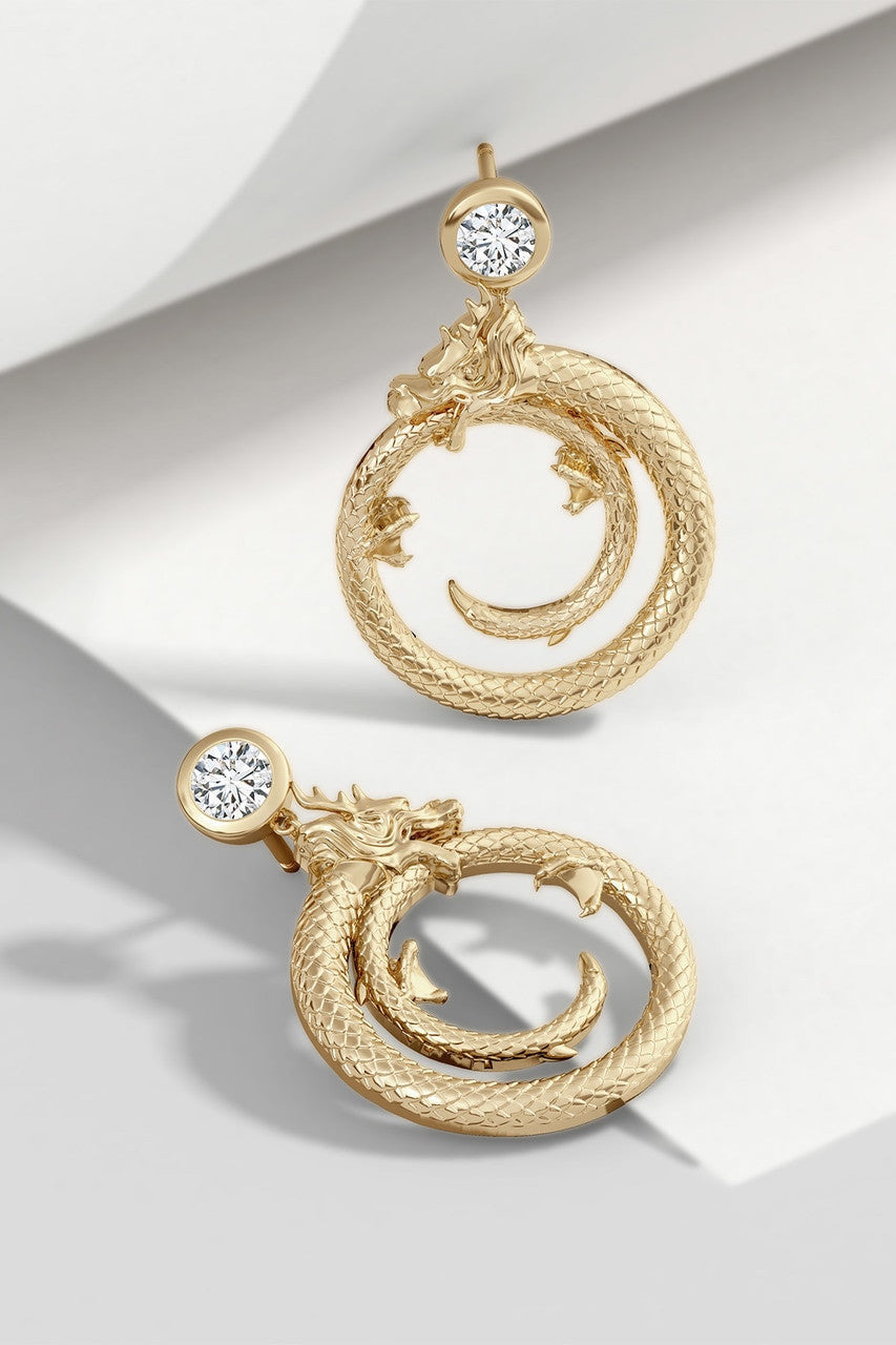 NATORI Buy Dragon 14k Yellow Gold Ear Danglers With Diamond in Yellow Gold Online