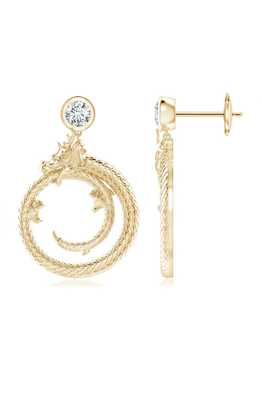 NATORI Buy Dragon 14k Yellow Gold Ear Danglers With Diamond in Yellow Gold Online