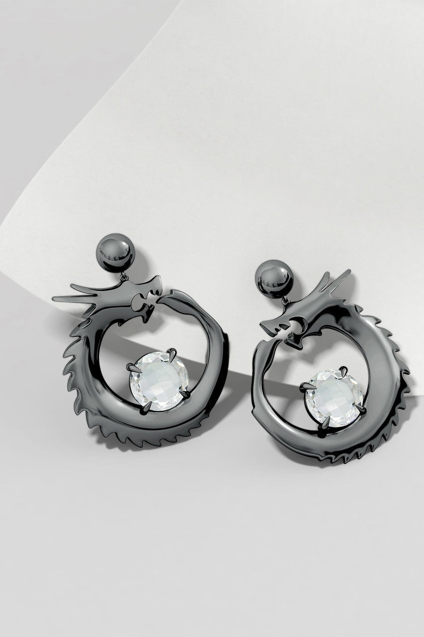 NATORI Buy Dragon Midnight Silver and White Topaz Dangler Earrings in Midnight Silver Online