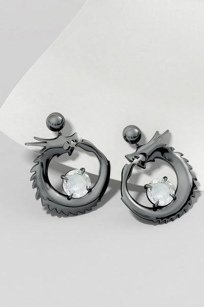 NATORI Buy Dragon Midnight Silver and White Topaz Dangler Earrings in Midnight Silver Online