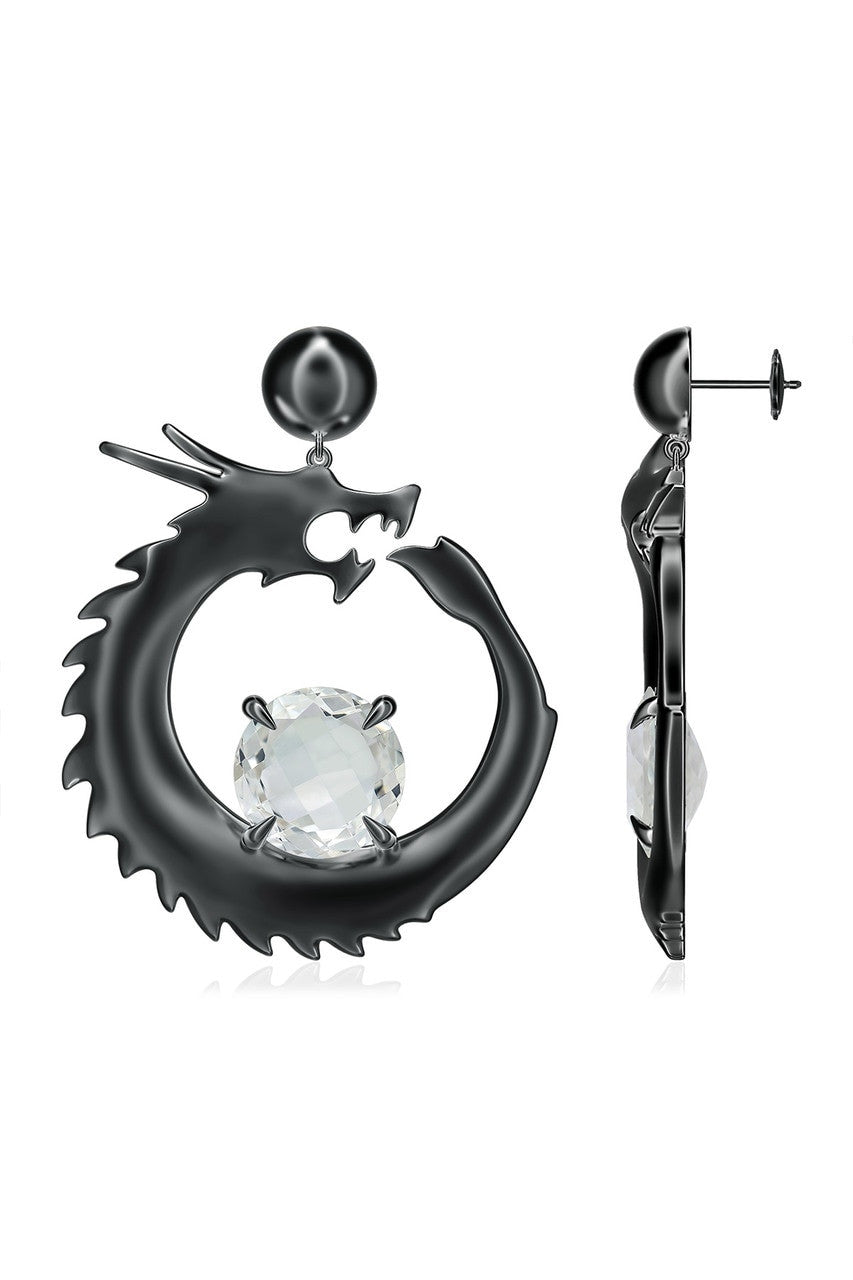 NATORI Buy Dragon Midnight Silver and White Topaz Dangler Earrings in Midnight Silver Online