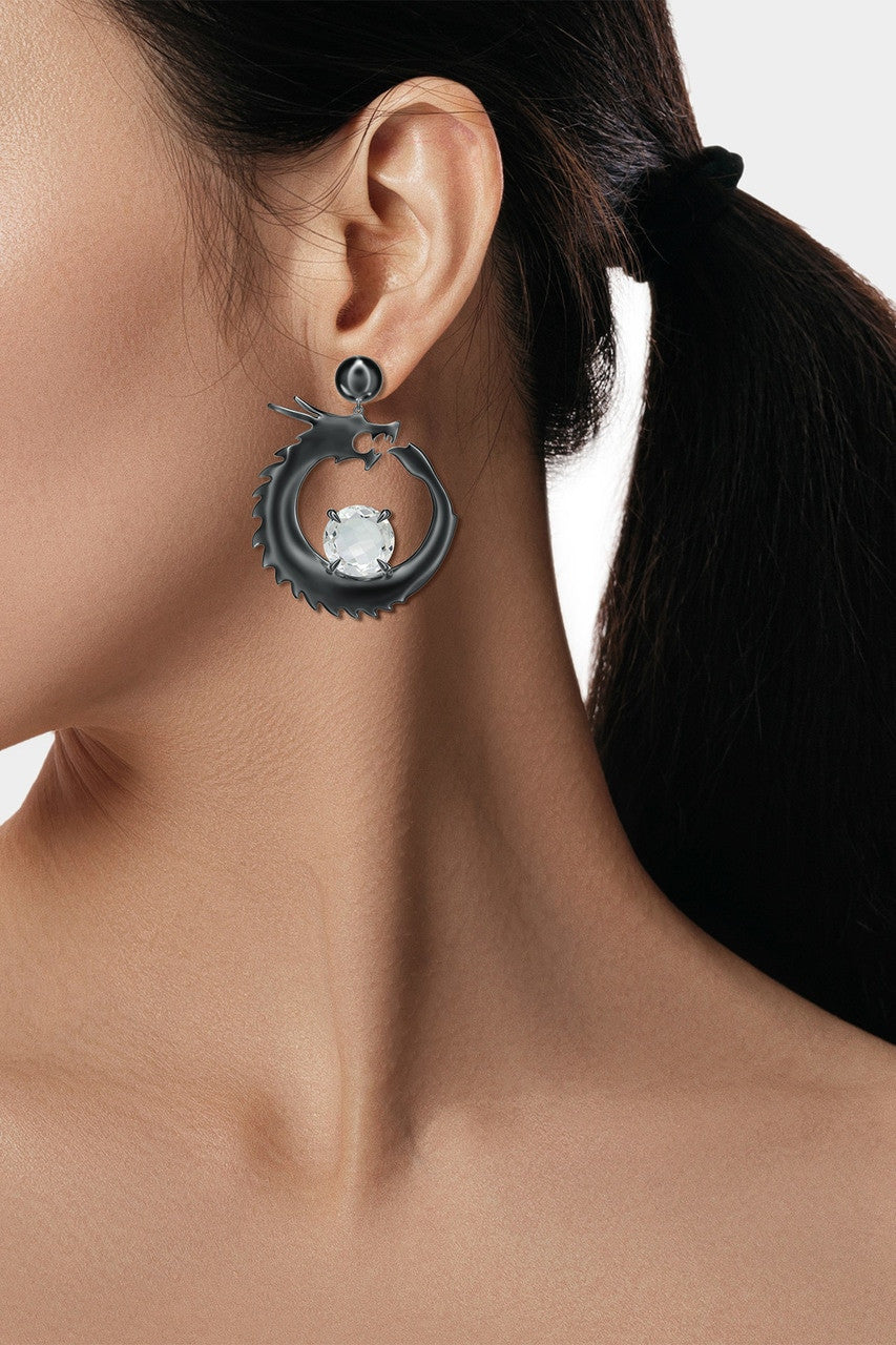 NATORI Buy Dragon Midnight Silver and White Topaz Dangler Earrings in Midnight Silver Online