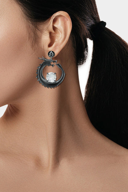 NATORI Buy Dragon Midnight Silver and White Topaz Dangler Earrings in Midnight Silver Online
