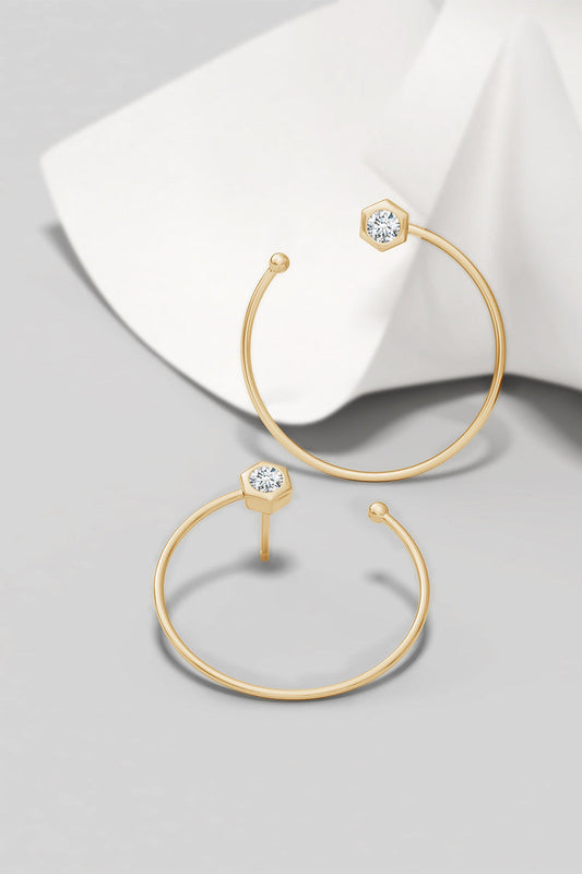 NATORI Buy Indochine 14k Small Diamond Side-Facing Open Hoop Earrings in 14K Yellow Gold Online
