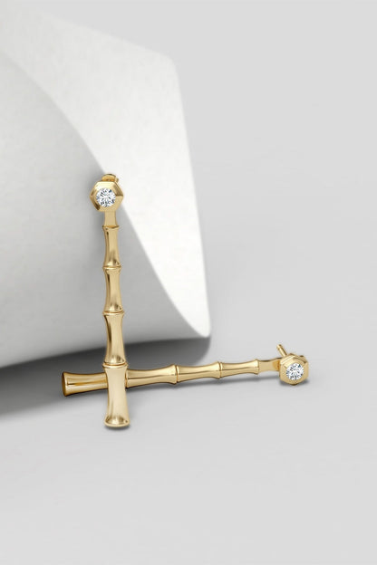 NATORI Buy Indochine Bamboo 14k Diamond Multi-Wear Linear Earrings in 14K Yellow Gold Online