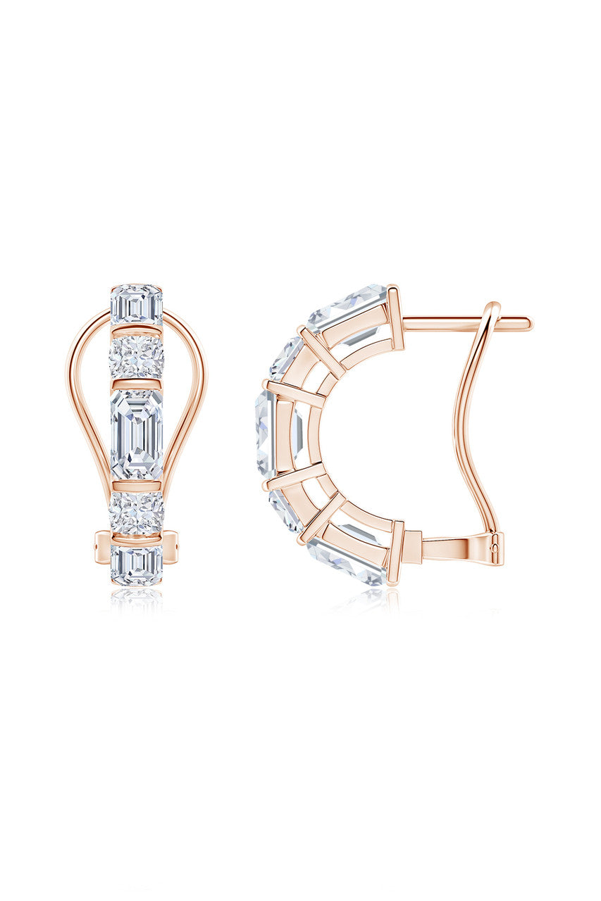 NATORI Buy Orient Express Lab-Grown 14K Gold Emerald Cut & Cushion Diamond Half Hoop Earrings in 14K Rose Gold Online