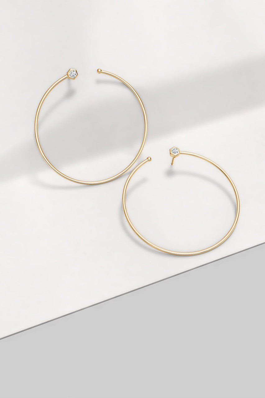 NATORI Buy Indochine 14k Giant Diamond Side-Facing Open Hoop Earrings in 14K Yellow Gold Online