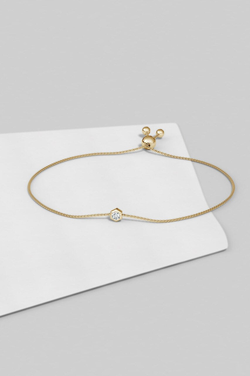 NATORI Buy Indochine 14k Hexagon Frame Diamond Solitaire Bolo Bracelet in 14K Yellow Gold Online