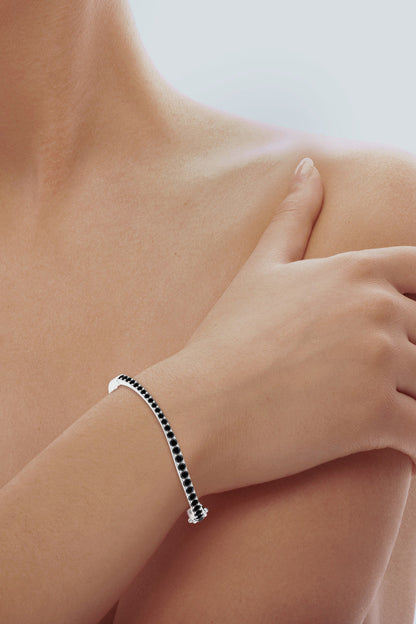 NATORI Buy Shangri-La Brushstroke 14K Gold and Black Diamond Full Bracelet in 14K White Gold Online