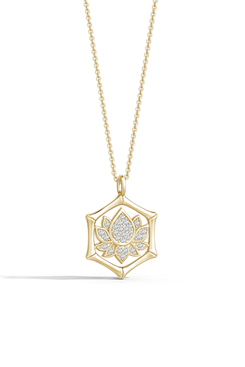 NATORI Buy Indochine Spirit 14k Bamboo Frame Lotus Diamond Pendant Necklace in 14K Yellow Gold Online