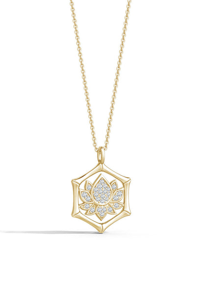 NATORI Buy Indochine Spirit 14k Bamboo Frame Lotus Diamond Pendant Necklace in 14K Yellow Gold Online