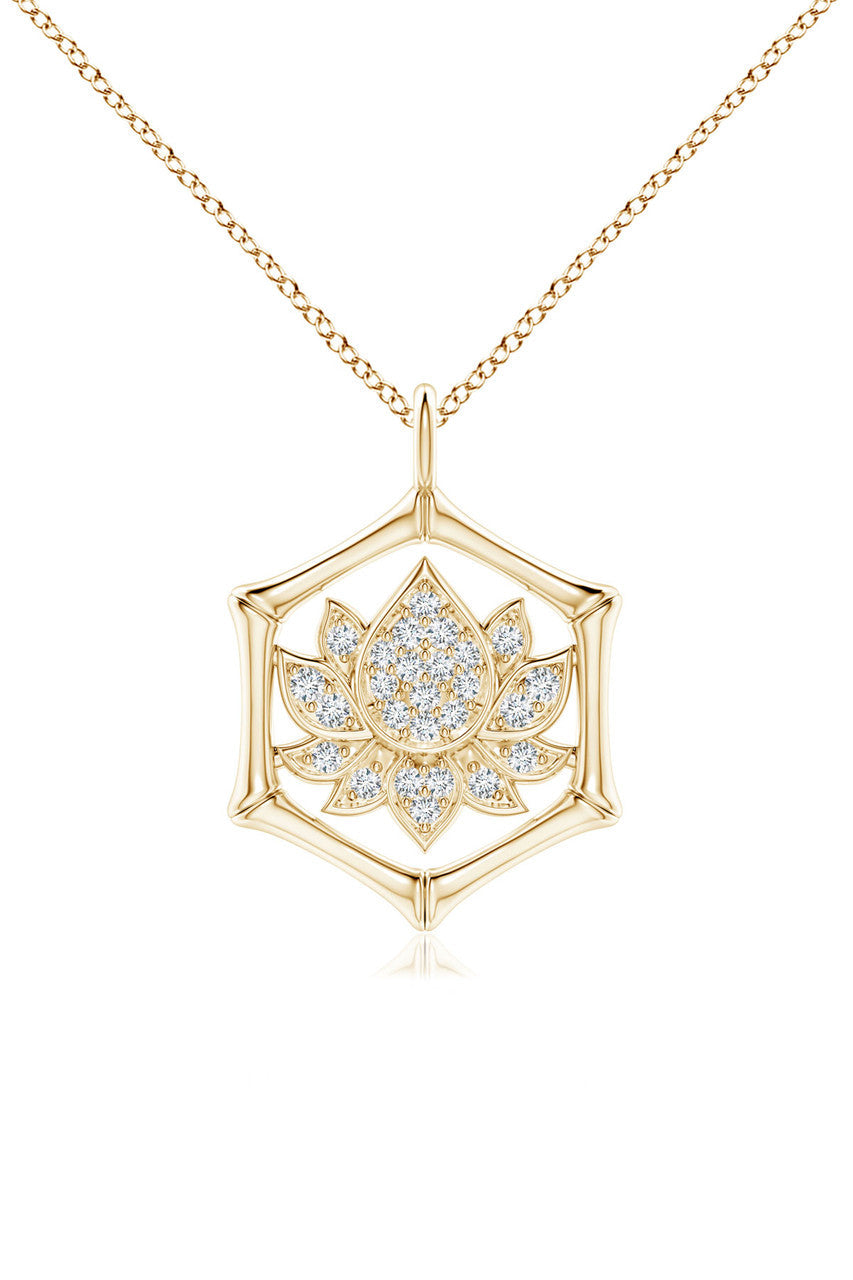 NATORI Buy Indochine Spirit 14k Bamboo Frame Lotus Diamond Pendant Necklace in 14K Yellow Gold Online