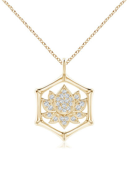 NATORI Buy Indochine Spirit 14k Bamboo Frame Lotus Diamond Pendant Necklace in 14K Yellow Gold Online