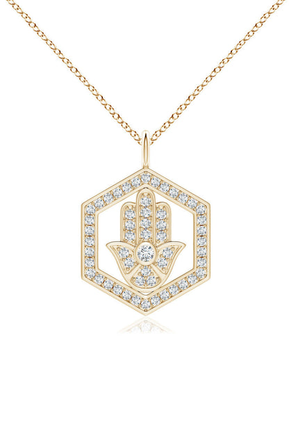 NATORI Buy Indochine Spirit 14k Hexagon Frame Hamsa Pave Diamond Pendant Necklace in 14K Yellow Gold Online