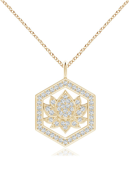 NATORI Buy Indochine Spirit 14k Hexagon Frame Lotus Pave Diamond Pendant Necklace in 14K Yellow Gold Online