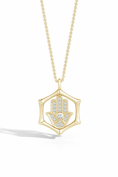 NATORI Buy Indochine Spirit 14k Bamboo Frame Hamsa Diamond Pendant Necklace in 14K Yellow Gold Online