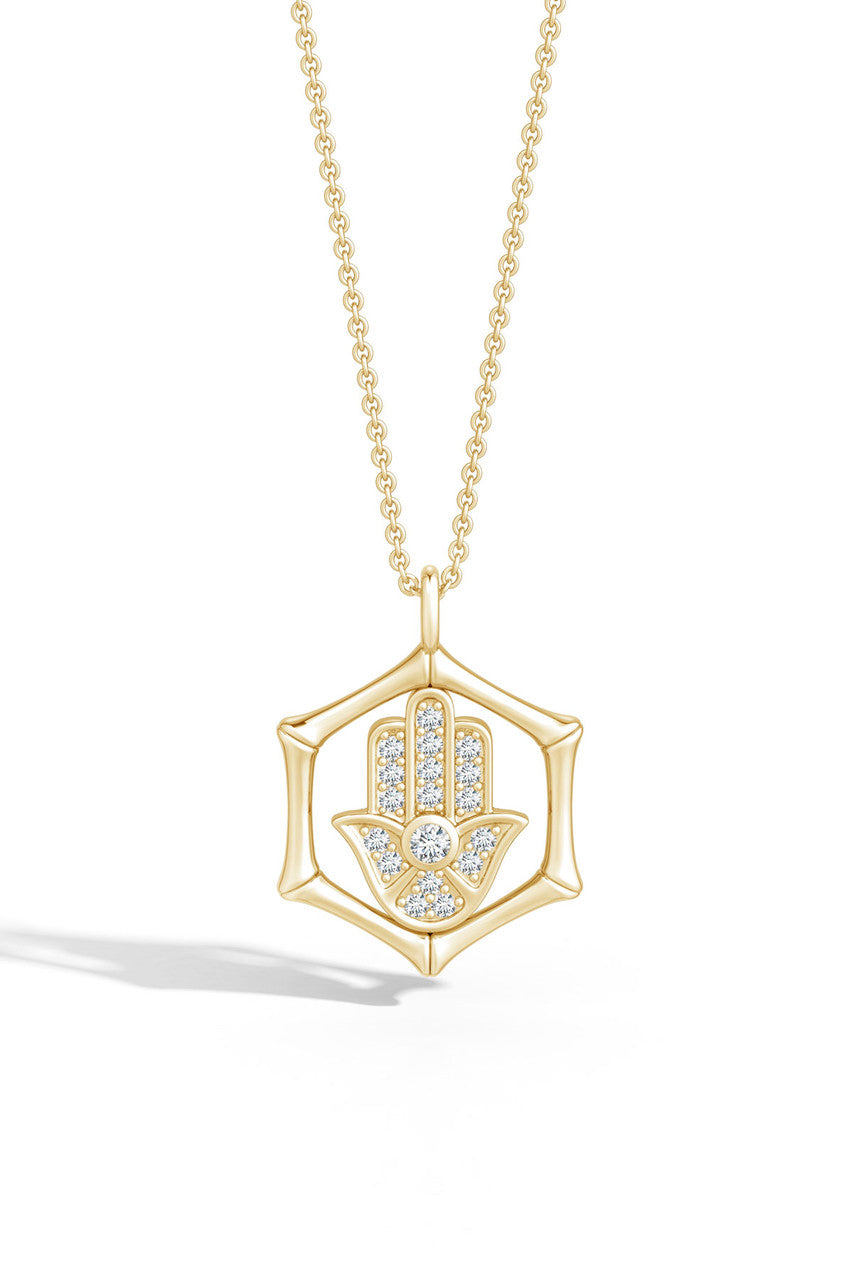 NATORI Buy Indochine Spirit 14k Bamboo Frame Hamsa Diamond Pendant Necklace in 14K Yellow Gold Online