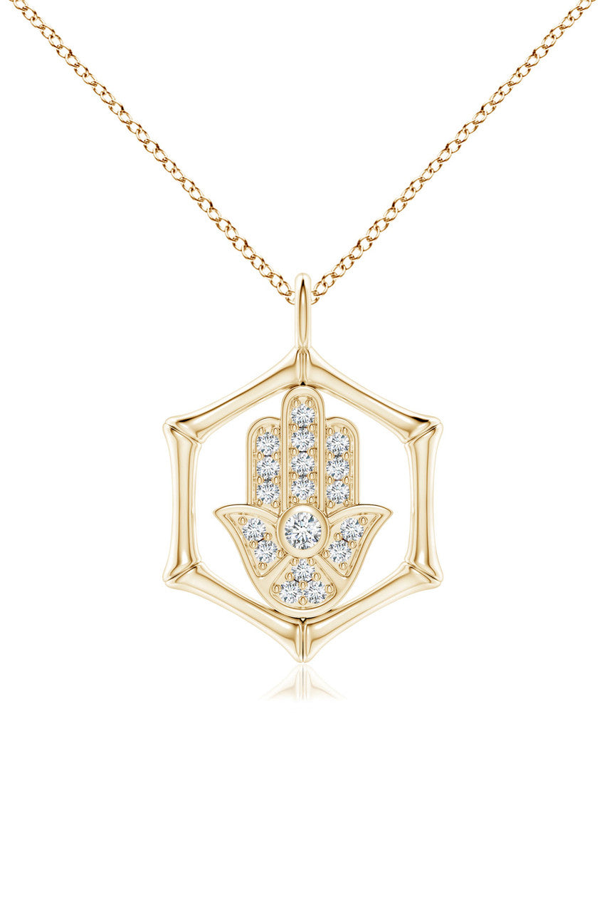 NATORI Buy Indochine Spirit 14k Bamboo Frame Hamsa Diamond Pendant Necklace in 14K Yellow Gold Online