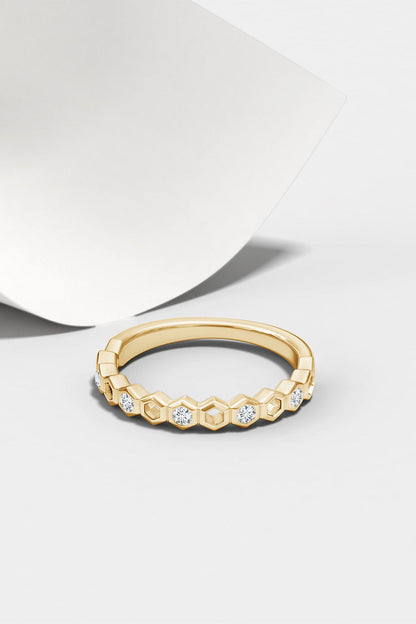 NATORI Buy Indochine 14k Hexagon Alternating 5-Diamond Ring in 14K Yellow Gold Online