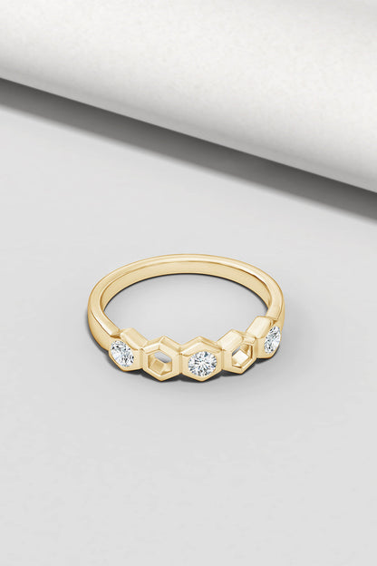 NATORI Buy Indochine 14k Hexagon Alternating 3-Diamond Ring in 14K Yellow Gold Online