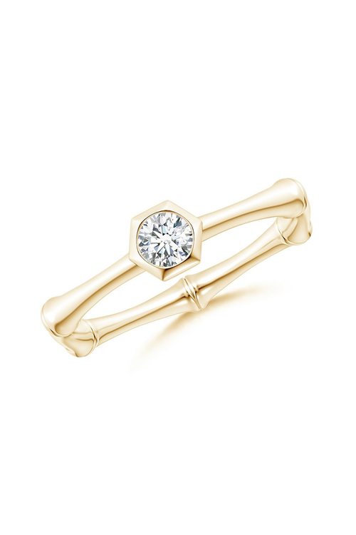 NATORI Buy Indochine 14k Hex Frame Diamond Solitaire Bamboo Ring in 14K Yellow Gold Online