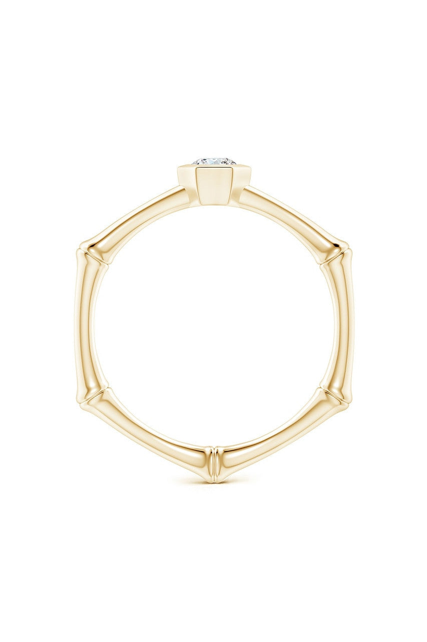 NATORI Buy Indochine 14k Hex Frame Diamond Solitaire Bamboo Ring in 14K Yellow Gold Online