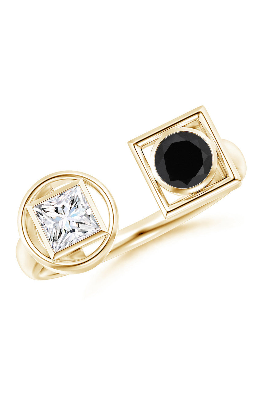 NATORI Buy Infinity 14K Gold with Black & White Diamond Two Stone Open Ring in 14K Yellow Gold Online