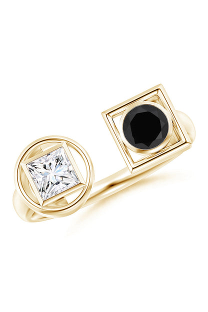 NATORI Buy Infinity 14K Gold with Black & White Diamond Two Stone Open Ring in 14K Yellow Gold Online