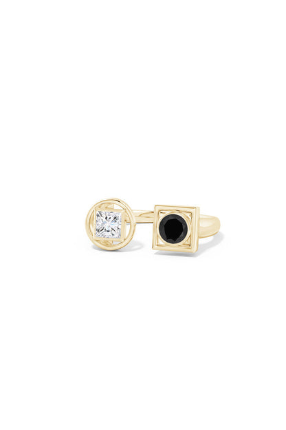 NATORI Buy Infinity 14K Gold with Black & White Diamond Two Stone Open Ring in 14K Yellow Gold Online