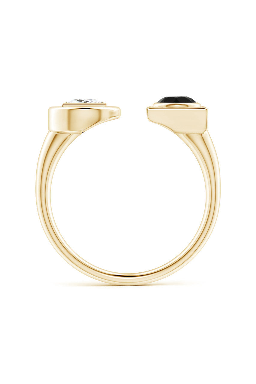 NATORI Buy Infinity 14K Gold with Black & White Diamond Two Stone Open Ring in 14K Yellow Gold Online