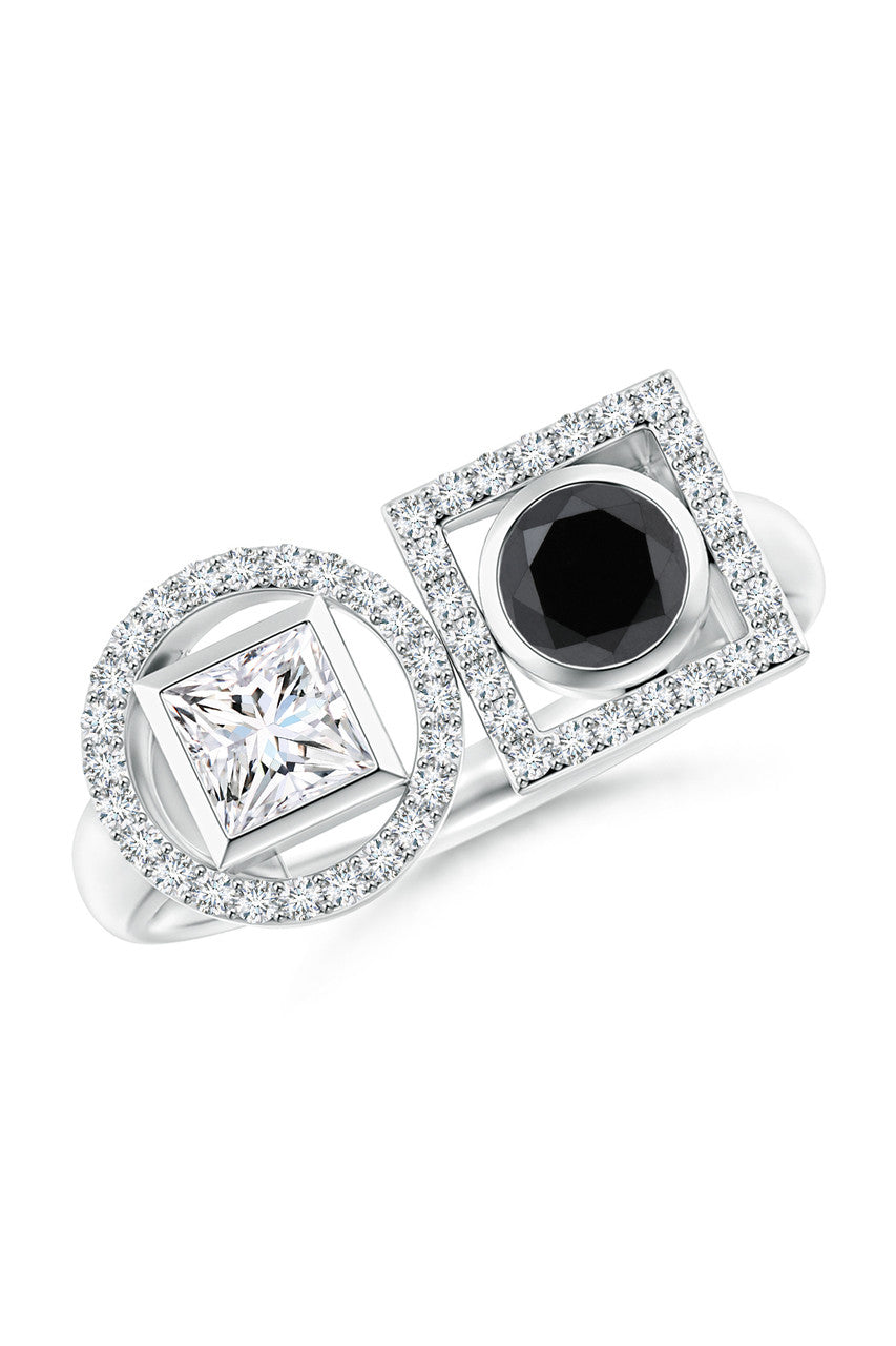 NATORI Buy Infinity 14K Gold with Black & White Diamond Two Stone Statement Ring in 14K White Gold Online