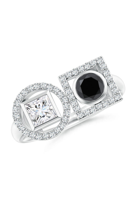 NATORI Buy Infinity 14K Gold with Black & White Diamond Two Stone Statement Ring in 14K White Gold Online