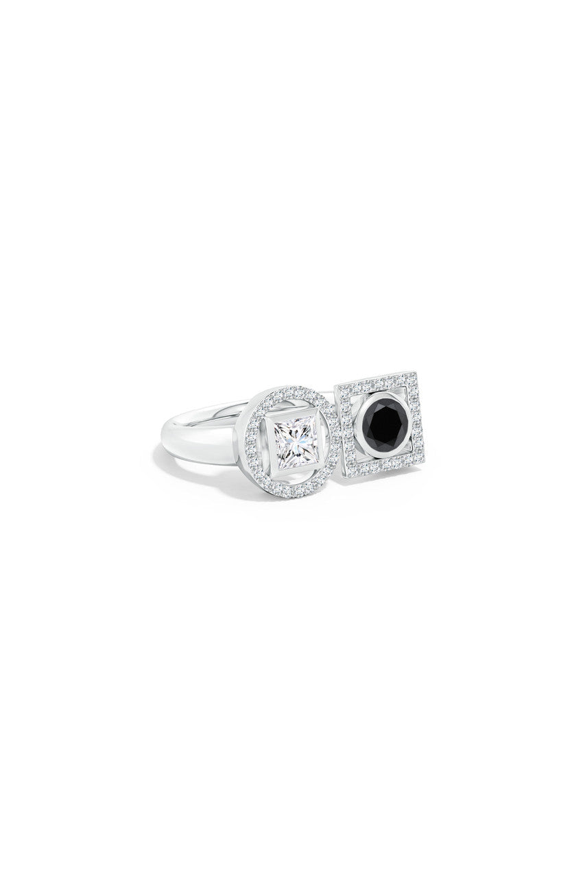 NATORI Buy Infinity 14K Gold with Black & White Diamond Two Stone Statement Ring in 14K White Gold Online