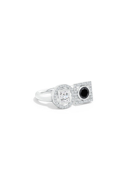 NATORI Buy Infinity 14K Gold with Black & White Diamond Two Stone Statement Ring in 14K White Gold Online
