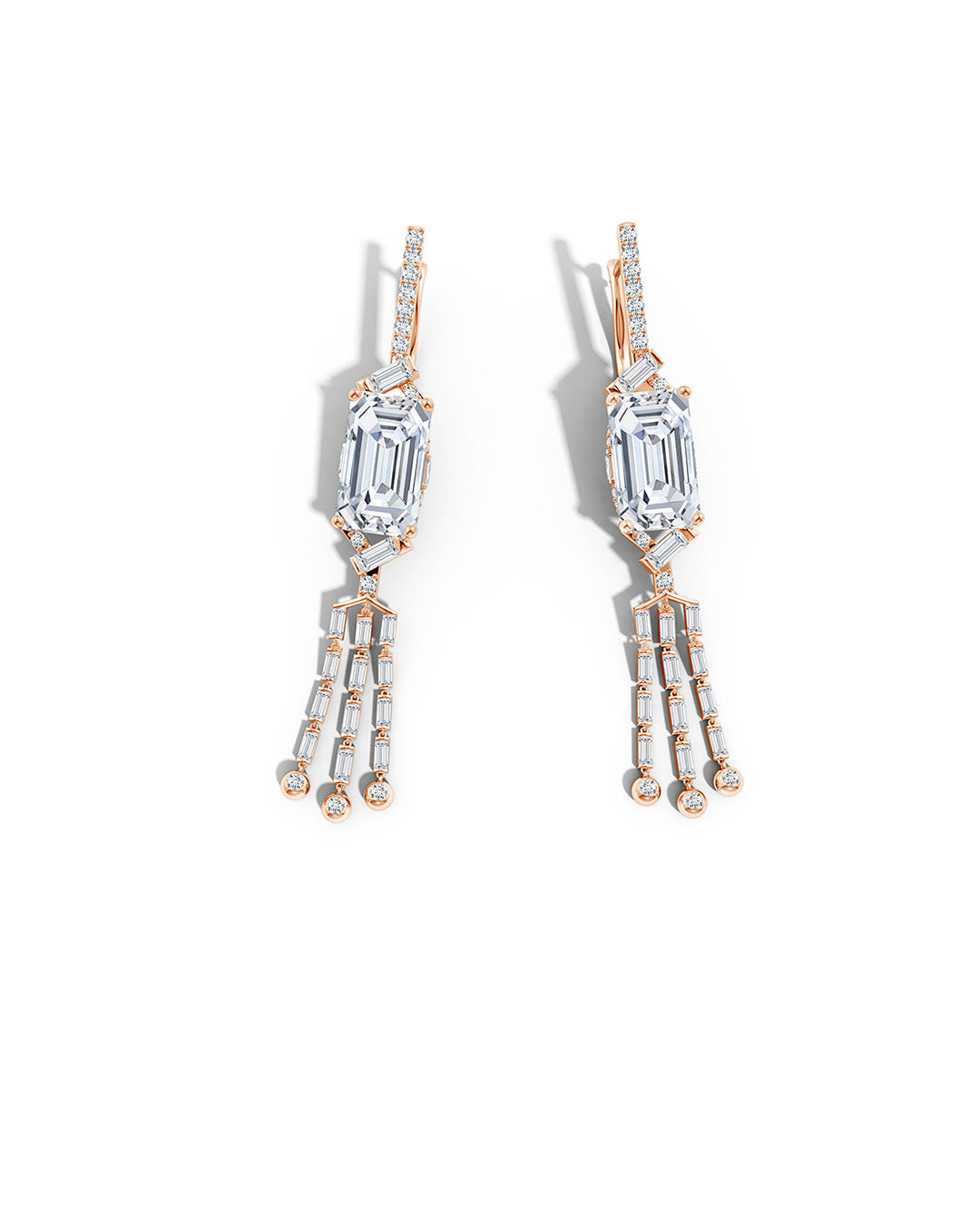 NATORI Buy Orient Express Lab-Grown 14K Gold Emerald Cut & Baguette Diamond Tassel Drop Earrings in 14K Rose Gold Online